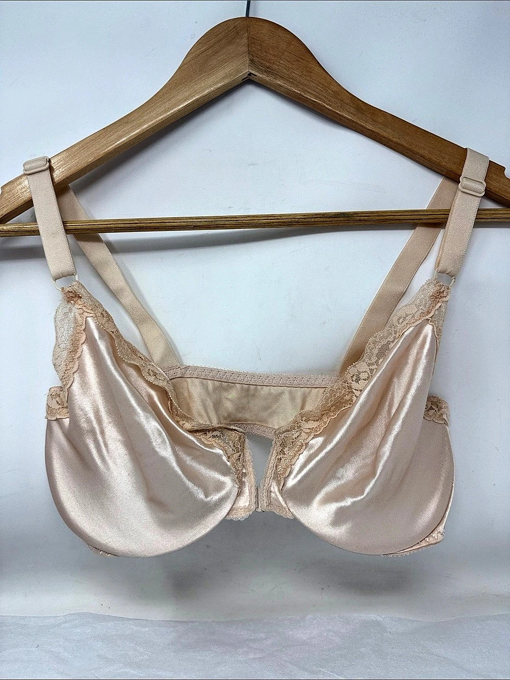 Blanche 3402 Lace Trim Satin Champagne Pink Bra unlined underwire lingerie 36D